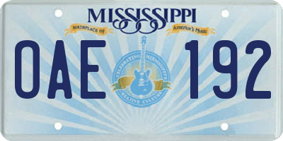 MS license plate OAE192