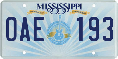 MS license plate OAE193