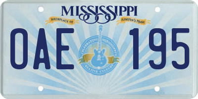 MS license plate OAE195