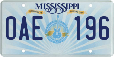 MS license plate OAE196