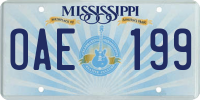 MS license plate OAE199