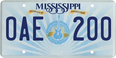 MS license plate OAE200