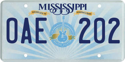 MS license plate OAE202