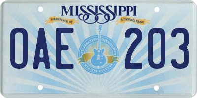 MS license plate OAE203