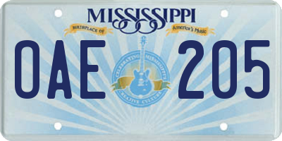 MS license plate OAE205