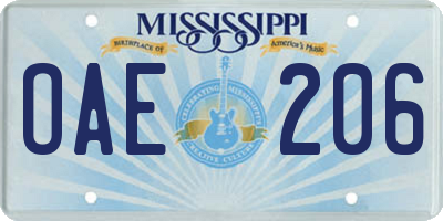 MS license plate OAE206
