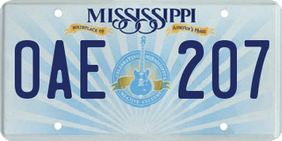 MS license plate OAE207