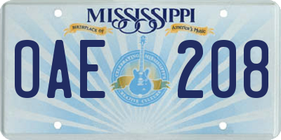 MS license plate OAE208