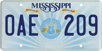 MS license plate OAE209