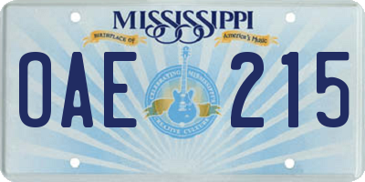 MS license plate OAE215