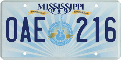 MS license plate OAE216