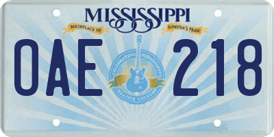 MS license plate OAE218