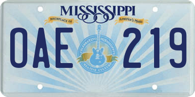 MS license plate OAE219