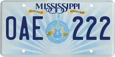 MS license plate OAE222