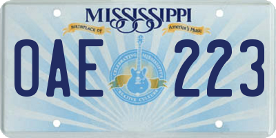 MS license plate OAE223