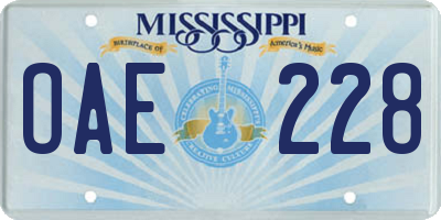 MS license plate OAE228