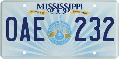 MS license plate OAE232