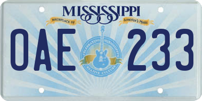 MS license plate OAE233
