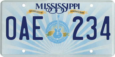 MS license plate OAE234