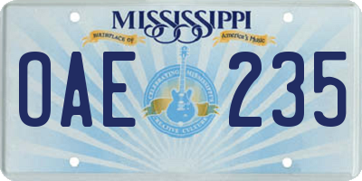 MS license plate OAE235
