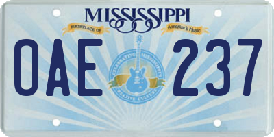 MS license plate OAE237