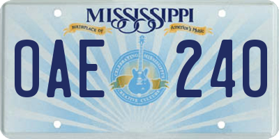 MS license plate OAE240
