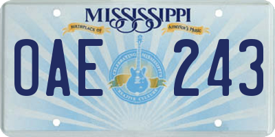 MS license plate OAE243