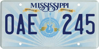 MS license plate OAE245