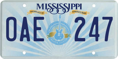 MS license plate OAE247