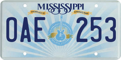 MS license plate OAE253