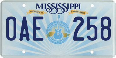 MS license plate OAE258
