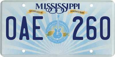MS license plate OAE260