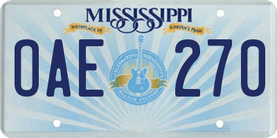 MS license plate OAE270