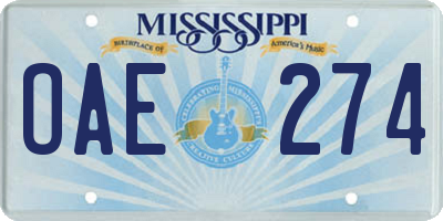 MS license plate OAE274