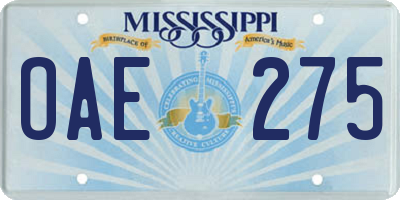 MS license plate OAE275