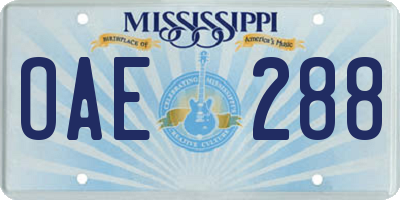 MS license plate OAE288