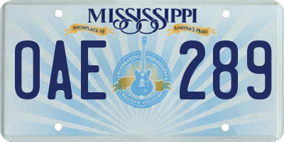 MS license plate OAE289