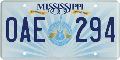 MS license plate OAE294