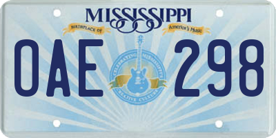 MS license plate OAE298