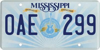 MS license plate OAE299