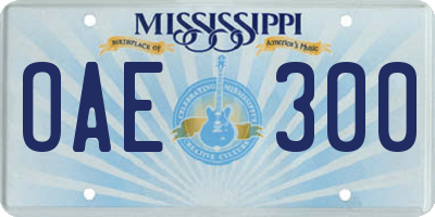 MS license plate OAE300