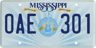 MS license plate OAE301