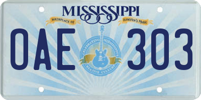 MS license plate OAE303