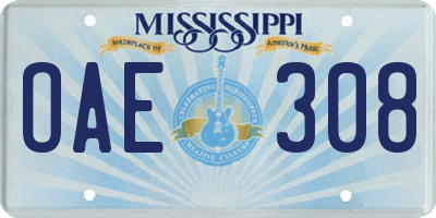 MS license plate OAE308
