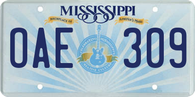 MS license plate OAE309