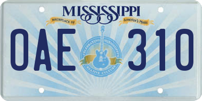 MS license plate OAE310
