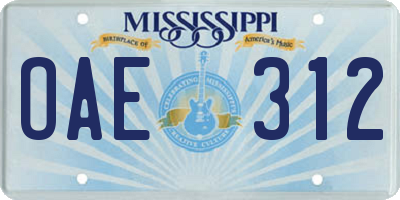 MS license plate OAE312