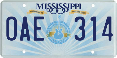 MS license plate OAE314