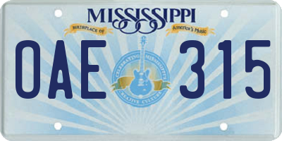 MS license plate OAE315