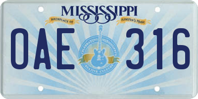 MS license plate OAE316